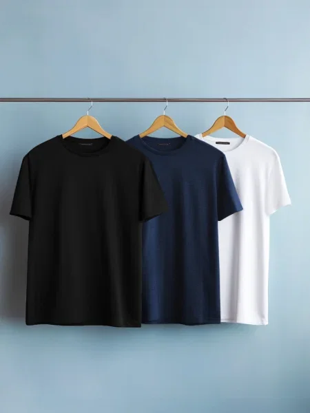 Trendyol Navy Blue-Black-White Basic Slim Cotton T-Shirt λευκό
