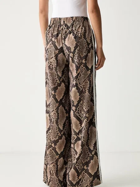 Spodnie dresowe Satin Snake Print Wide Leg brązowe