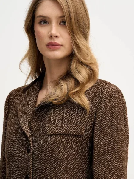 Піджак з додаванням вовни Hoss Intropia однобортний візерунок коричневий