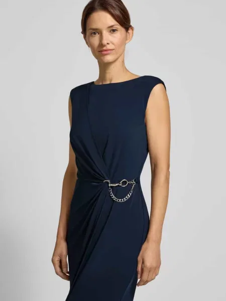 Sukienka wieczorowa z okrągłym dekoltem i marszczeniami model ‘EBRELLE Lauren Ralph Lauren granatowa