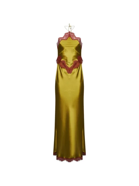 Rochie maxi Retrofete din dantelă cu gât halter verde