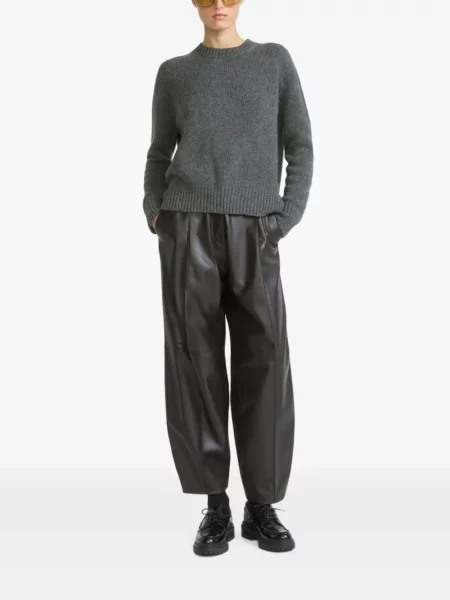 Pantaloni Yves Salomon din piele maro