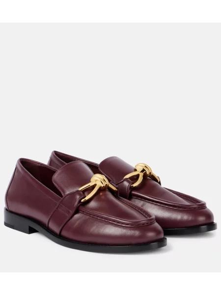 Pantofi loafer Bottega Veneta din piele bordo