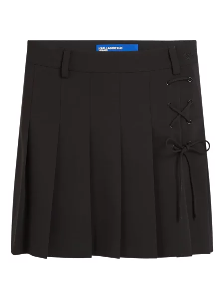 Fustă din denim Karl Lagerfeld Jeans cu șireturi plisată din dantelă negru