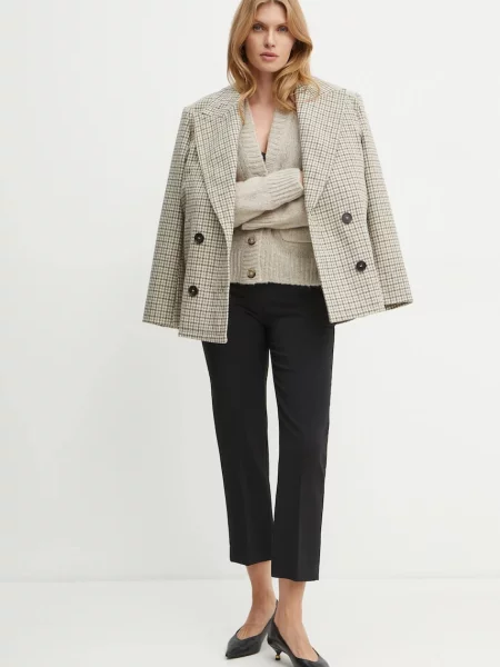 Вовняне пальто MAX&Co. перехідний двобортний бежевий