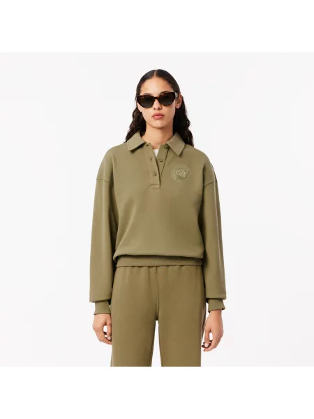 Lacoste Bluza Z Haftowanym Kołnierzykiem Polo zielona