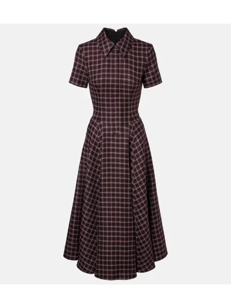 Sukienka midi Emilia Wickstead wełniana w pepitkę do kolan czerwona