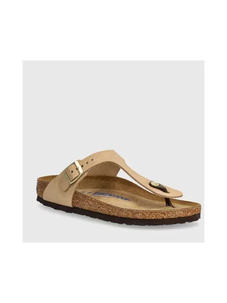 Klapki Birkenstock skórzane beżowe