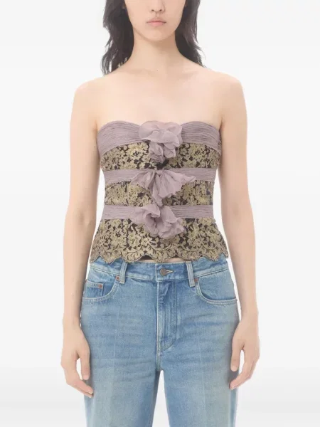 Top Valentino Garavani cu model floral din dantelă gri