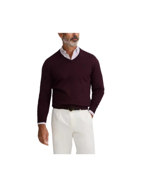Sweter Silbon z dekoltem w serek z dżerseju klasyczny czerwony