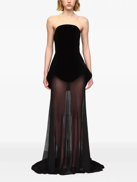 Rochie maxi David Koma plasă fără bretele negru