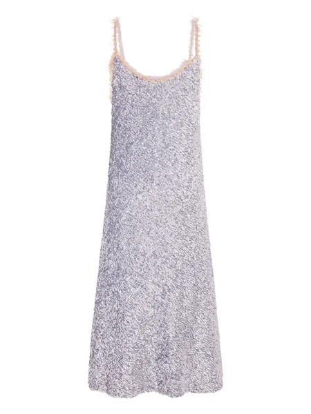 Rochie midi Rabanne cu paiete până la genunchi de costum argintiu