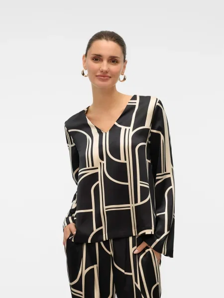 VERO MODA Blúz VMHADLEY bézs fekete