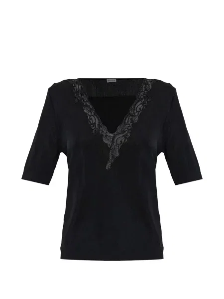 Bluză Balmain cu decolteu în V din dantelă negru