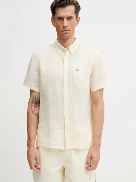 Lacoste Cămașă pentru bărbați de in galben