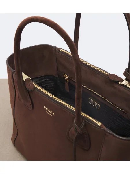 Geantă shopper Prada din piele de căprioară maro