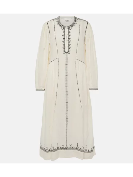 Rochie midi Marant Etoile cu broderie până la genunchi de costum bej