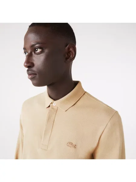 Lacoste Koszulka Polo Z Długim Rękawem Paris Classic Fit Stretch beżowa