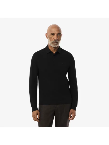 Lacoste Koszulka Polo Z Długim Rękawem Z Elastycznej Bawełny Smart Paris czarna