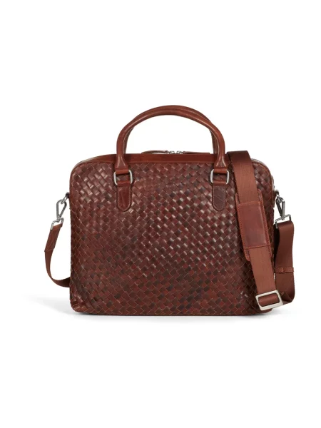 Torba na laptopa Howard London skórzana pleciona brązowa
