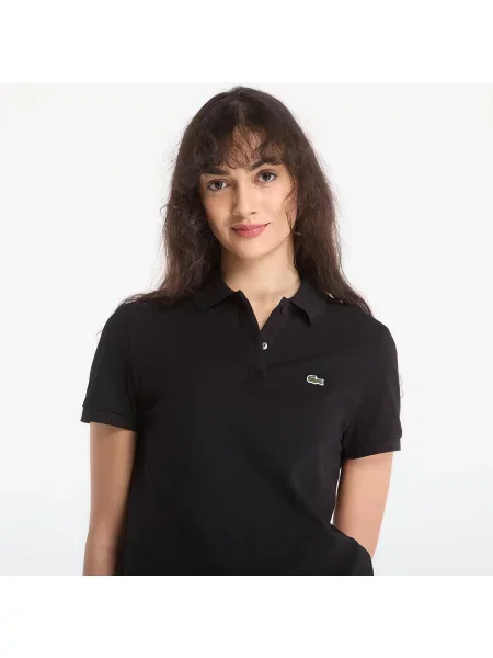 T-shirt LACOSTE Short Sleeved Ribbed Collar Shirt Black 40 μαύρο