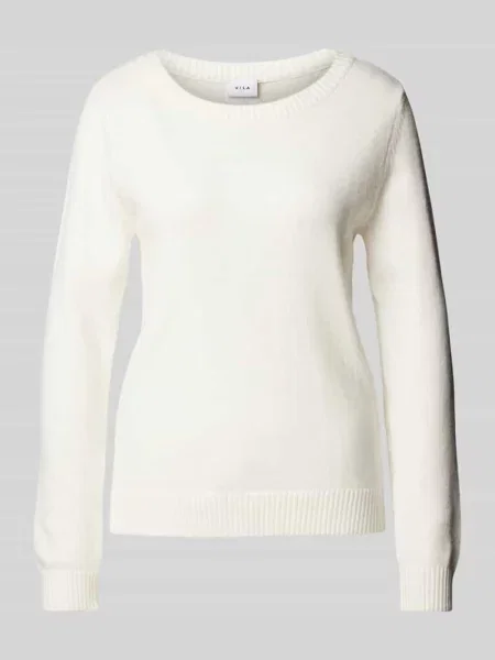 Sweter z dzianiny z okrągłym dekoltem model ‘Viril’ Vila biały