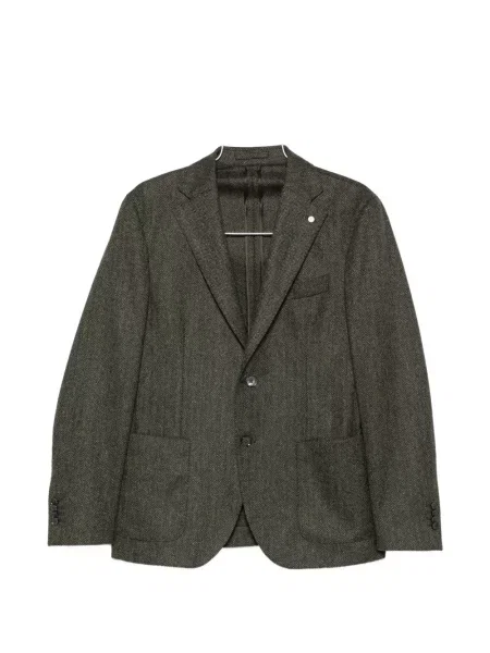 Sacou Luigi Bianchi cu model herringbone cu rever verde