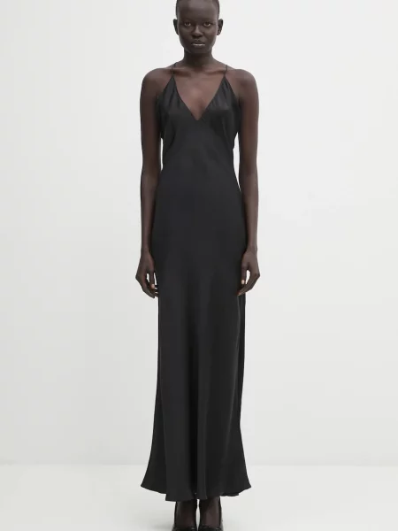Anine Bing rochie din mătase laurel maxi mulată negru