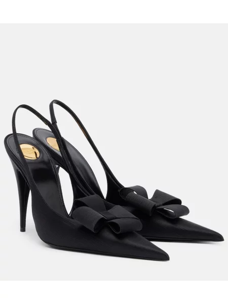 Pantofi cu toc Saint Laurent cu funde slingback negru