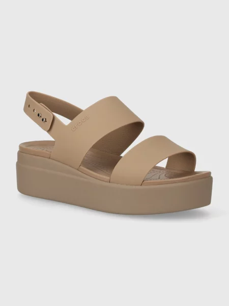 Crocs papuci Brooklyn Low Wedge femei violet cu platforma bej