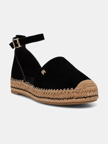 Tommy Hilfiger espadrile cu platformă de damă din piele întoarsă TH PLATFORM ESPAD SUEDE STRAP negru