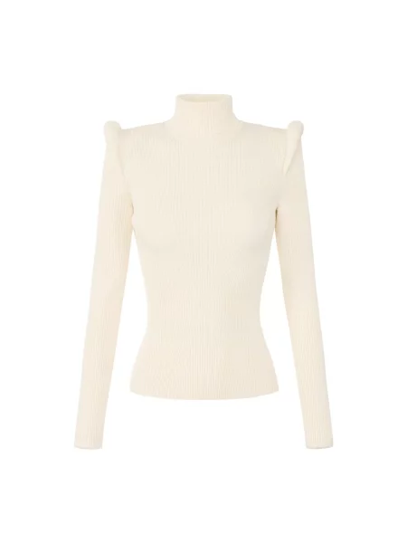 Dzianinowy sweter z golfem Elisabetta Franchi do golfa beżowy
