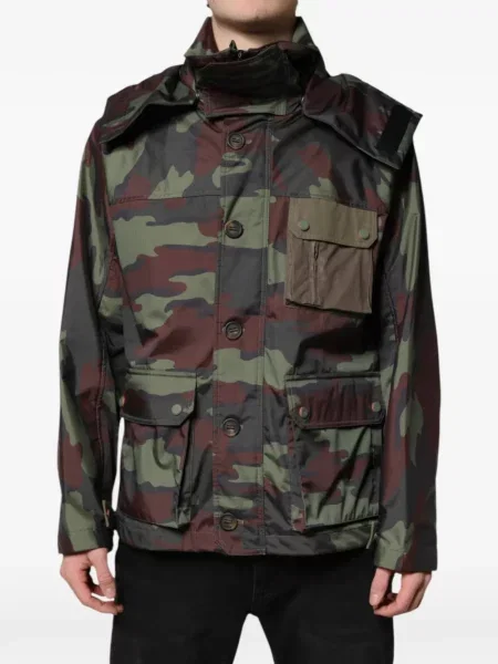 Geacă Dolce & Gabbana cu glugă cu imagine cu model camuflaj verde