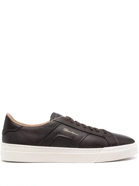 Sneakerși Santoni cu șireturi din piele maro