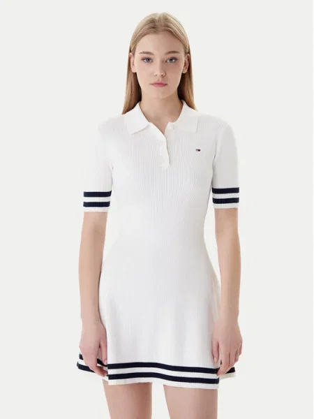 Tommy Jeans Плетена рокля Екрю