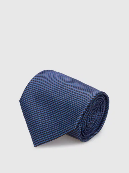Темно-синій шовковий галстук в геометричний візерунок Stefano Ricci синя