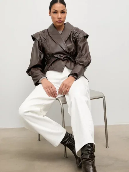 Шкіряна куртка Answear.LAB демісезонна oversize коричневий