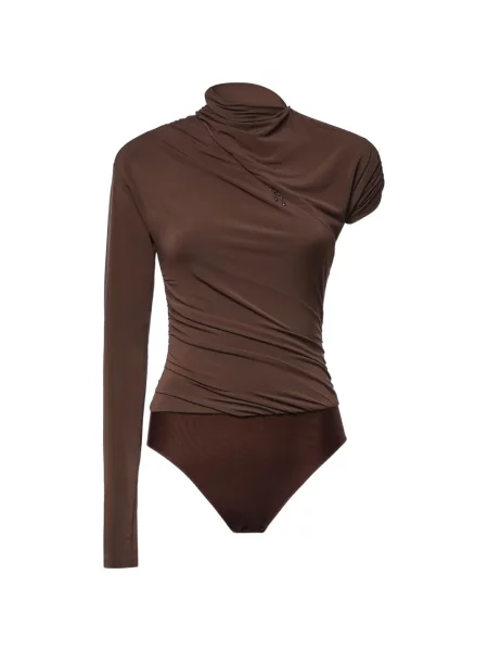 Body Pinko cu volane asimetric maro
