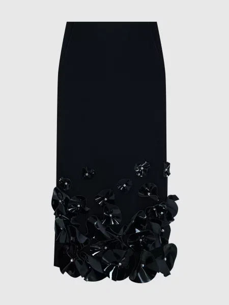 Спідниця з вовни з квітковою аплікацією David Koma чорна