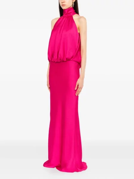 Rochie Amsale din satin cu gât halter roz