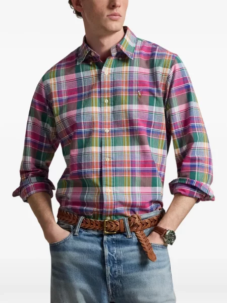 Șapcă Polo Ralph Lauren cu decolteu în V cu autograf în carouri albastru