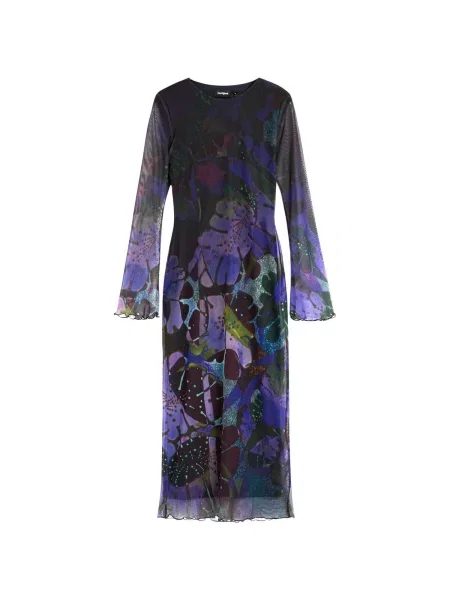 Šaty Desigual Leafs Lacroix Dress Blue XS fialové