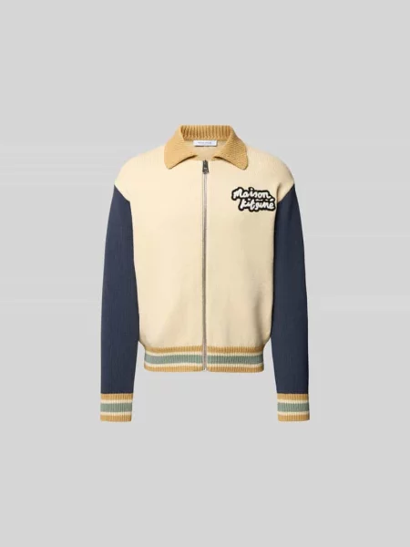 Kurtka z dzianiny z zamkiem błyskawicznym Maison Kitsune beżowa