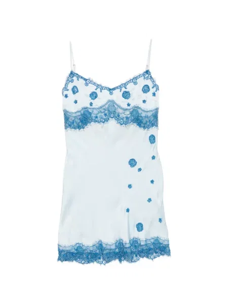 Rochie mini Asta Resort din dantelă cu mărgele albastru