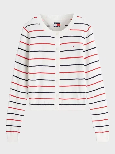 У смужку кардиган Tommy Jeans з круглим вирізом білий