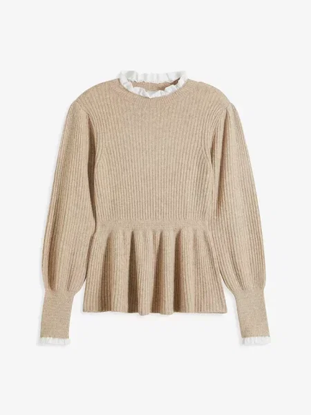 Sweter z koszulową wstawką beżowy
