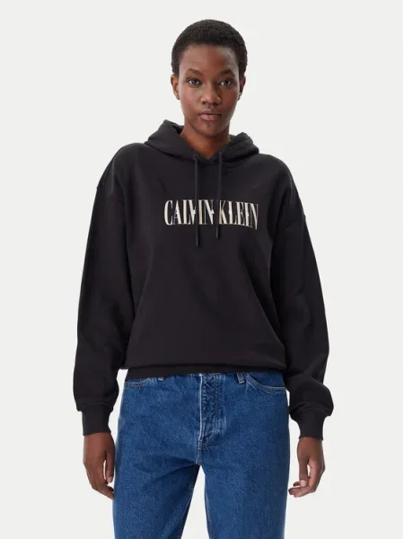 Суичър с качулка Calvin Klein Jeans с качулка с принт черно