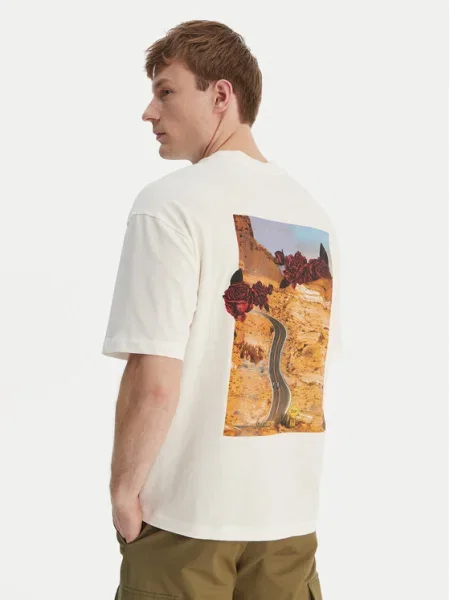 HUGO Tricou Domans Écru Oversize alb