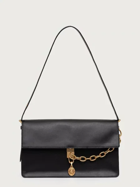 Geantă Tommy Hilfiger Crest Leather Conv Shoulder Bag negru