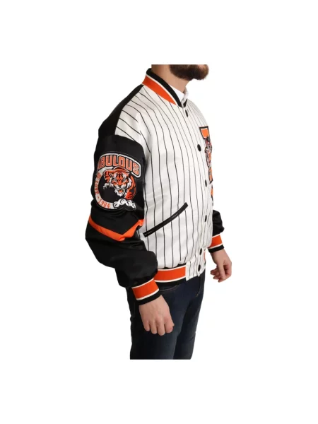 Lniany kurtka bomber Dolce And Gabbana z logo biały